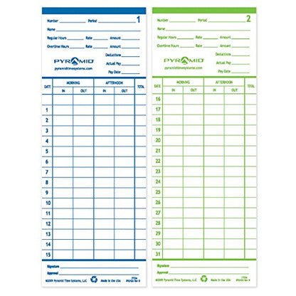 Pyramid Time Systems 42426 Double Sided Time Cards, Pack of 100