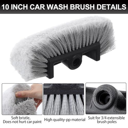 Vesici 4 Pcs Car Wash Brush Head with Soft Detailing Bristle Flow Thru Car Cleaning Brush Exterior Cars Wash Equipment for Auto Truck RV Boat Camper Washing, 10 Inch (Grey) - color: Gray