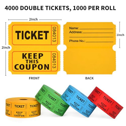 4000 Raffle Tickets Double Rolls, 50/50 Raffle Tickets for Events
