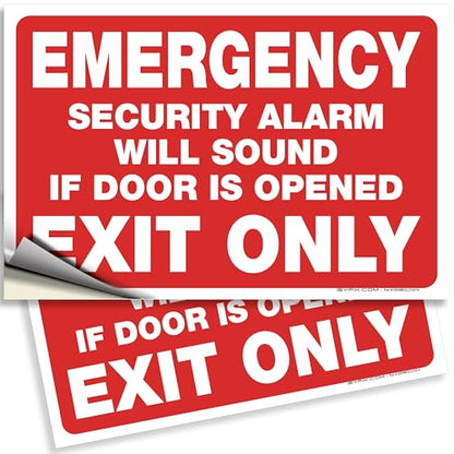 iSYFIX Emergency Exit Only Stickers, 10x7 Inch, 2 Pack, RED - color: Red