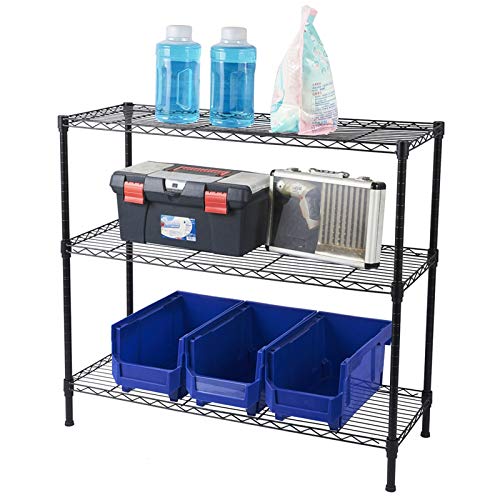 3-Tier Shelf, Adjustable Wire Metal Rack Shelving, Heavy Duty Standing Storage Shelves, Garage, Kitchen, Office, Bathroom, Shelfs Easy Assembly, 35" W x 14" D x 31" H, Black - color: Black, size: 3-tier 35.43"W x 13.78"D x 31.5"H