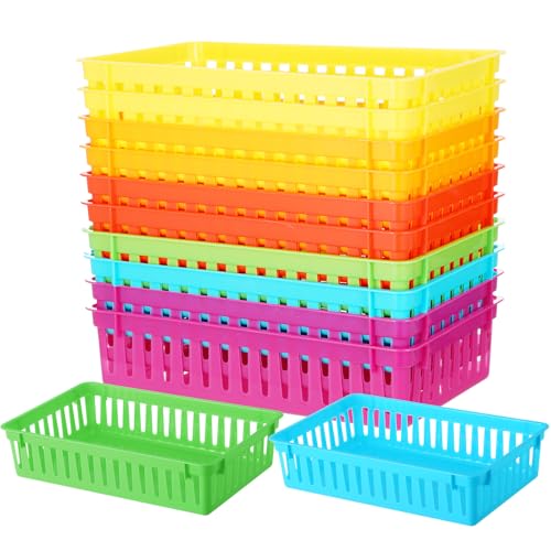 Wenqik Set of 12 Small Plastic Baskets for Organizing, Colorful - color: Colorful