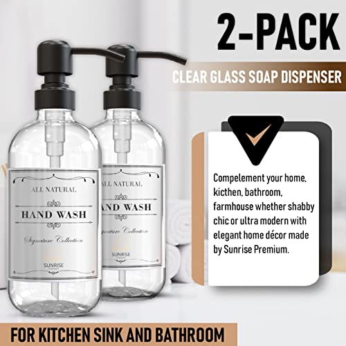 Sunrise Premium Clear Glass Soap Dispenser with Pump, 2 Pack - color: Matte Black Ss Pump - Clear Glass