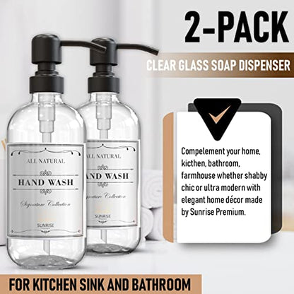Sunrise Premium Clear Glass Soap Dispenser with Pump, 2 Pack - color: Matte Black Ss Pump - Clear Glass