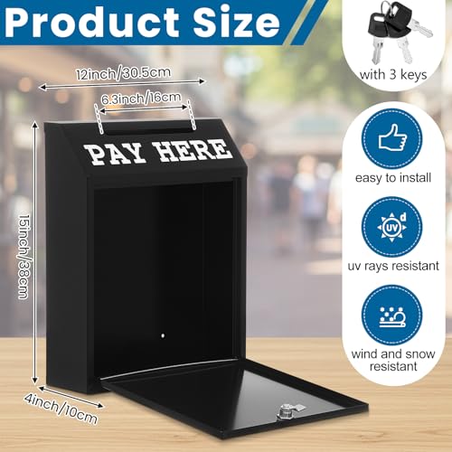 Yaocom Metal Money Cash Box,Black,15 x 12 x 4 Inch - color: Black, size: 15 x 12 x 4 Inch