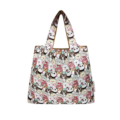 allydrew Medium Foldable Tote Nylon Reusable Grocery Bag (Set of 2) - color: Funny Bears