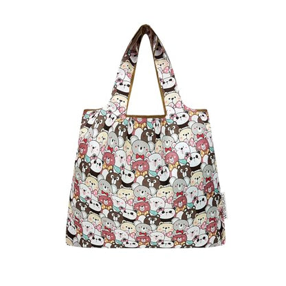 allydrew Medium Foldable Tote Nylon Reusable Grocery Bag (Set of 2) - color: Funny Bears