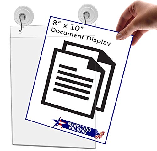 Window Mount Sign Holder for 8" x 10" Hours of Operation and Promotional Flyers in Retail Stores and Offices Double Sided View Clear Acrylic with Suction Cup Hooks by Marketing Holders - size: 8"w x 10"h