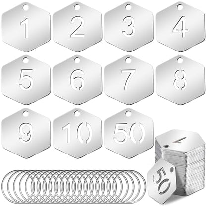 Yaocom 50 Pcs Hollowed Stainless Steel Number Tags, - style: Hexagon, 1-50
