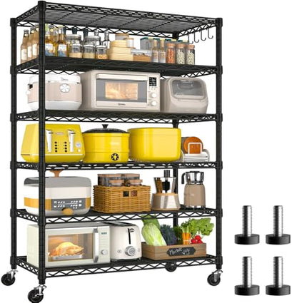 PrimeZone 6 Tier Wire Shelving with Wheels 79''H 1500lbs Storage Shelves - size: 36" W x 16" D x 79" H
