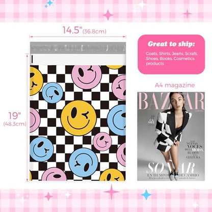 Fuxury Poly Mailers 14.5x19" 50pcs,Cute Shipping Bag for Clothes,Smiley - color: Smile Face, size: 14.5x19" 50pcs