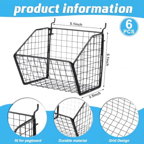 Reallnaive 6 Pack Black Pegboard Baskets 5.1 x 5.1 x 3.5 Inch - color: Black, size: 5.1 x 5.1 x 3.5 Inch