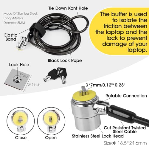 Laptop Cable Lock Hardware Security Cable Lock Anti Theft, Anchor Plate & 2 Keys Compatible with Notebooks Smart Phone Tablet Electronic Products (2 Pack) - size: 2 Packs