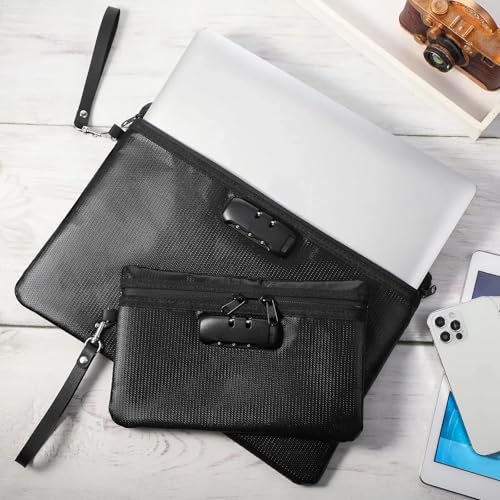 Nezyo 2 Pcs Fireproof Document Bag with Lock, Waterproof Money Pouch,Black - color: Black