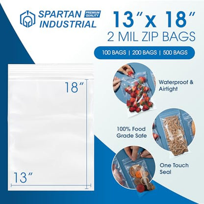 13" X 18" (100 Count) 2 Mil Clear Reclosable Zip Plastic Poly Bags - size: 13" X 18"