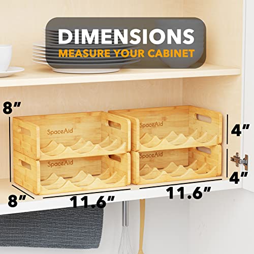 SpaceAid Bamboo Water Bottle Organizer with Labels, Kitchen Pantry Water Bottle Storage Rack for Cabinets, Home Cup and Wine Bottle Holder Shelf Organizers, 4 Pack 3-Slot, Hold 12 Bottles - size: 12 Bottles, Natural