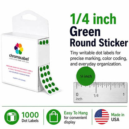 ChromaLabel Dot Stickers, 1/4 Inch Green, 1000/Box - color: Green, size: 1/4"
