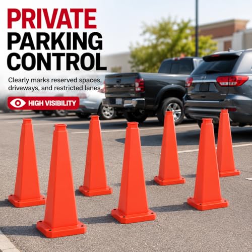 BESEA 3 Pack 28 Inch Red Traffic Cones with Weighted Base - color: Red, size: 28INCH