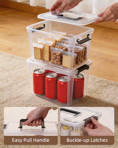 Citylife 4 Packs Plastic Storage Bins with Latching Lids Clear Storage Box with handle Stackable Storage Containers for Organizing Toys, Crafts, Tools - size: 6QT
