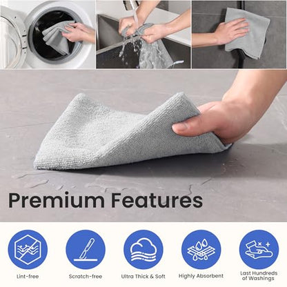 Multi-Use Microfiber Cleaning Cloths 12 Pack, 16 x 16 Inch - color: Grey