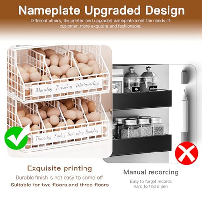 Egg Basket, Stackable Wall Mount Egg Holder Countertop with Weekday Labels - color: White, size: 2-Tier（with printed labels）