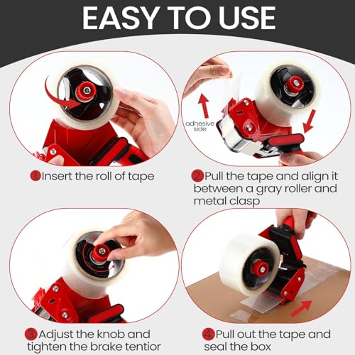 Dunzoom 2 Pack Packing Tape Dispenser Gun, 12 Rolls 2 Inch, Black and Red - color: Black and Red
