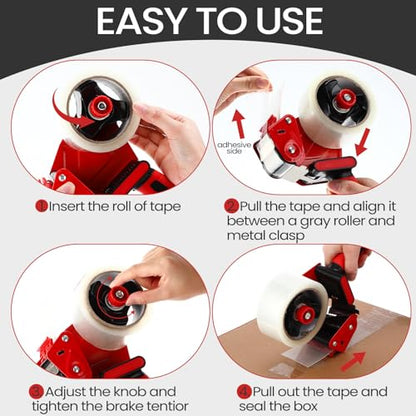 Dunzoom 2 Pack Packing Tape Dispenser Gun, 12 Rolls 2 Inch, Black and Red - color: Black and Red