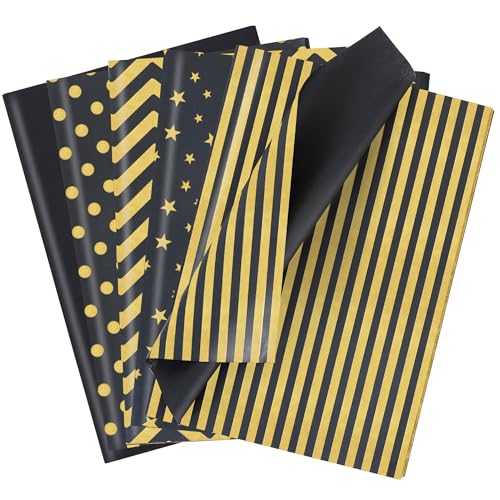 BEISHIDA 100 Sheets Black Gold Tissue Paper Bulk for Gift Wrapping Gift Bag - color: blackgold