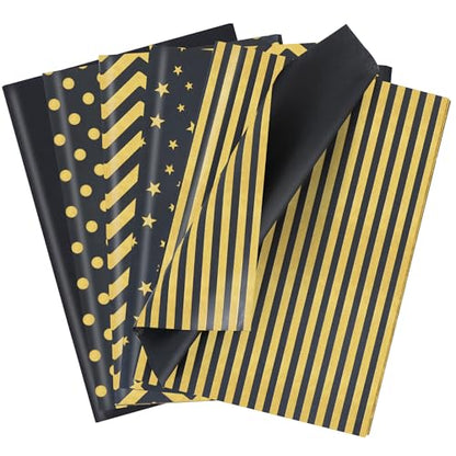 BEISHIDA 100 Sheets Black Gold Tissue Paper Bulk for Gift Wrapping Gift Bag - color: blackgold