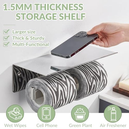 APLusee Double Toilet Paper Holder with Storage Shelf, Polished Chrome - color: Polished Chrome, size: Double Rod