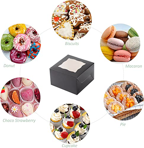 100Pcs Paper Cookie Boxes With Window Small Bakery Boxes 4x4x2.5 Inches Mini Cake Boxes For Pastries,Cupcakes,Desserts,Donuts,Chocolate Strawberries,Candy,Treat Boxes(4 * 4 * 2.5,Black) - color: Black