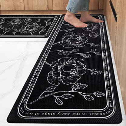 ROTTOGOON Kitchen Floor Mat Set of 2, Anti Fatigue Kitchen Rugs Black - color: Black, size: 17"x47"+17"x29"