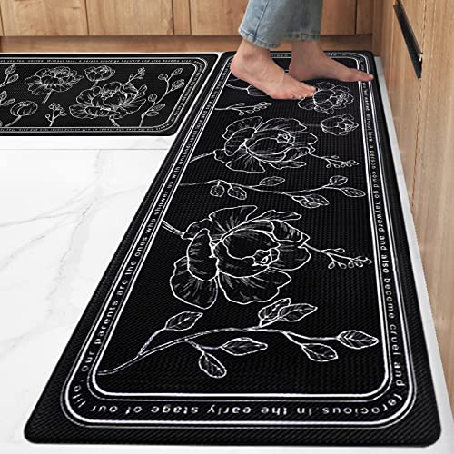 Kitchen Floor Mat Set of 2, Anti Fatigue Kitchen Mat 20"x32"+20"x47" - color: Black, size: 20"x32"+20"x48"