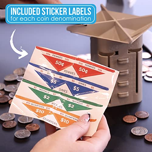 Nadex All-in-One Manual Coin Tender - Counter and Wrapper Tube with 32 Coin Wrappers | Great Storage and Organization Solution | Slots for Pennies, Nickels, Dimes, and Quarters