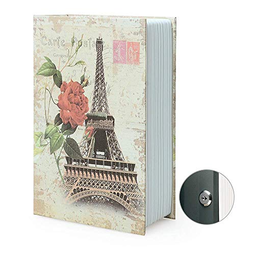 Small Sized Diversion Book Safe Storage Box, Dictionary Secret Safe Can with Security Combination Lock/Key, Diversion Book Hidden Safe (Key, Paris) - style: Paris-Key
