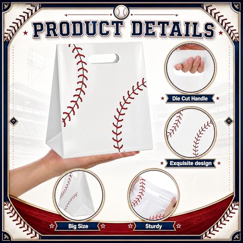 Pasimy 12 Pcs Baseball Gift Bags with Handles, Baseball Plastic Treat Bags - style: Baseball