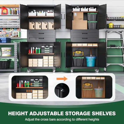 Letaya Metal Garage Storage Cabinets with Wheels,Black Rolling Tool Cabinet - color: Black, size: 16” D x 31.5” W x 73” H