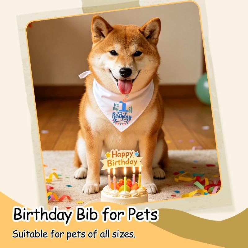 Dog 1st Birthday Boy Bandana Scarf Puppy Scarf First Birthday Scarf for Boy Small Medium Large Pet Dogs One Year Old Bday Party Accessories - color: 1st Boy