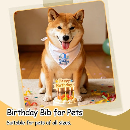Dog 1st Birthday Boy Bandana Scarf Puppy Scarf First Birthday Scarf for Boy Small Medium Large Pet Dogs One Year Old Bday Party Accessories - color: 1st Boy
