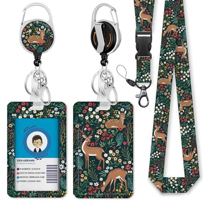 Giancomics Animal Lanyard for ID Badges, Badge Holder Retractable Reel Card - color: Floral Animal