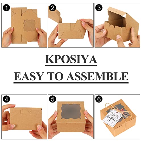 KPOSIYA 10pcs Small Cookie Boxes with Window, 4x4x2.5 Brown Bakery Box - color: Brown, size: 10
