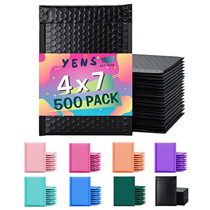 Yens Bulk Black Poly Bubble Mailers 4x8 500 Pack Usable 4x7 - color: Black, size: 4" x 8"