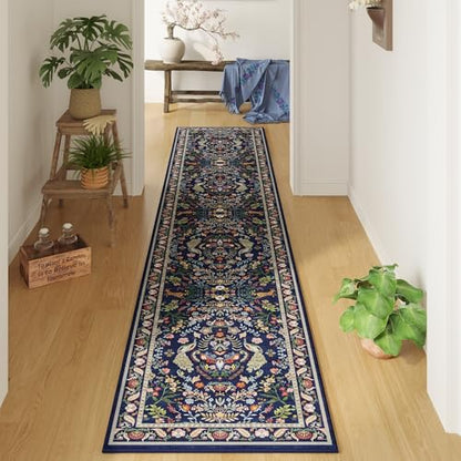 Rugcomf Runner Rug 2x10 Floral Washable Non Slip, Blue - color: Blue, size: 2' x 10' (Rectangular)