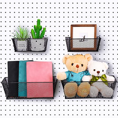Sieral 4 Pcs Metal Pegboard Baskets Wire Organizer, Large, Black - color: Black, size: Large
