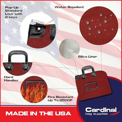Lockable Fire Resistant Document Bag, Burgundy - color: Burgundy