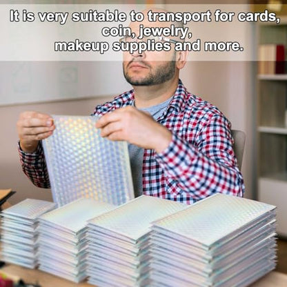 Henoyso 100 Pcs Holographic Bubble Mailer 4 Sizes Adhesive Padded Envelopes - color: Laser