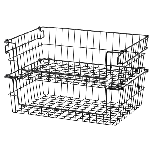 TRINITY 2-Pack Stackable Metal Wire Storage Baskets With Handles, Black, 19 Inches - color: Black, size: 19 Inches