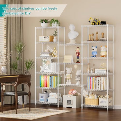 SINGAYE 8 Shelves Storage Wire Shelf Closet Metal Shelving Pantry Wheels - color: White, size: 8Tier/12"D X 22"W X 74"H