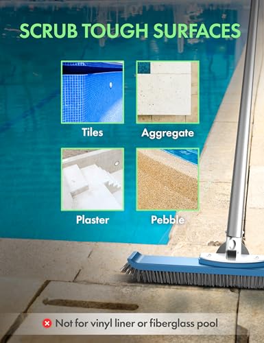 KEMANO Heavy Duty Deck/Pool Scrub Brush - Industrial-Grade Silicon Carbide Bristles & Reinforced Frame for Patio, Wood Decking, Concrete & Poolside Surfaces - Deep Cleaning for Algae, Stains & Grim