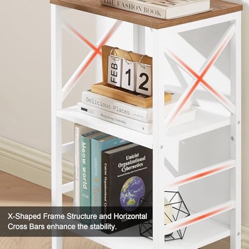 MNEETRUNG Small Bookshelf,3 Tier Industrial Bookcase with Metal Frame and Backboard,Low White Book Shelf,Book case for Small Spaces,Living Room,Bedroom and Home Office - color: White, size: 3-Tier (15.7"W x 11.8"D x 27.6"H)